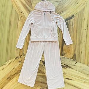 Abercrombie Kids Soft Pink Velour Tracksuit Set Hoodie Wide Leg Pants  SZ 11/12